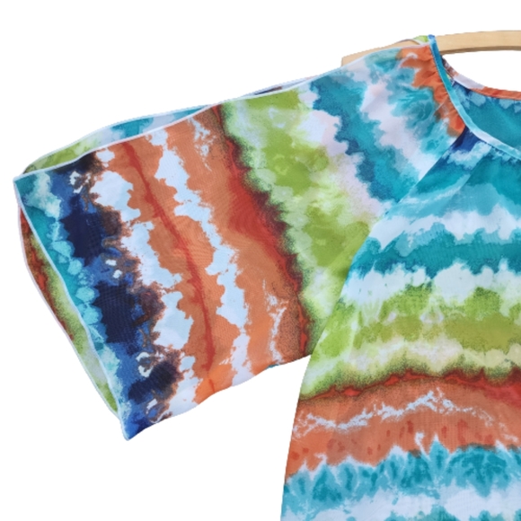 BY & BY Rainbow Ombre Sheer Cutout Butterfly Sleeve Weird Girl Phoebe Buffay Top - Picture 3 of 14